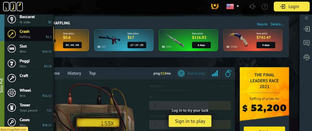 CSGOFast offering a wide variation of casino games