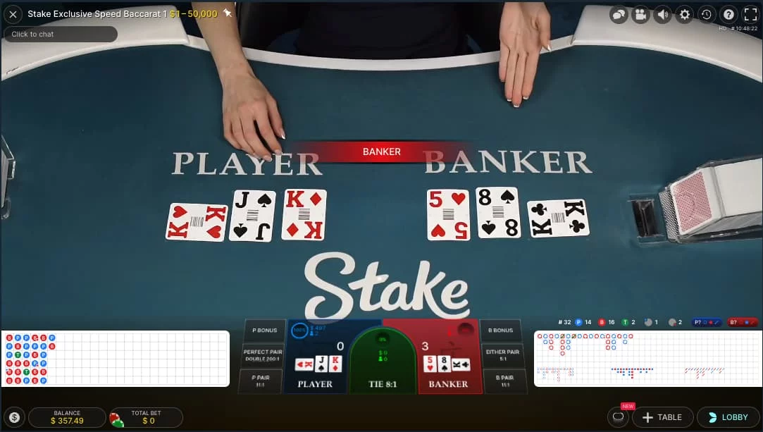 baccarat with live dealer on stake.com