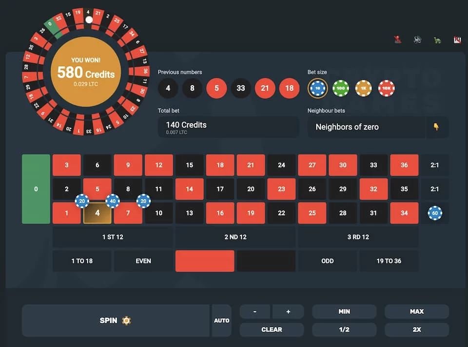 roulette at crypto.games casino